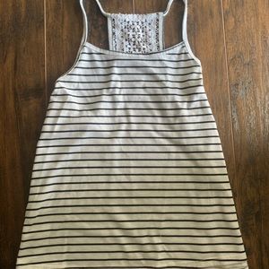Black and white striped tank with patch of lace